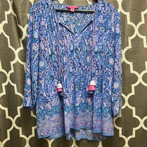Lilly Pulitzer Blue 3/4 Sleeve marilina tunic - Picture 1 of 4